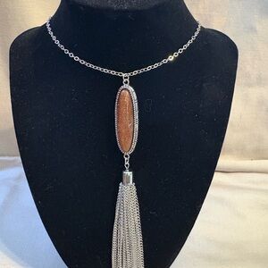 Elegant Silver and Brown Pendant Necklace